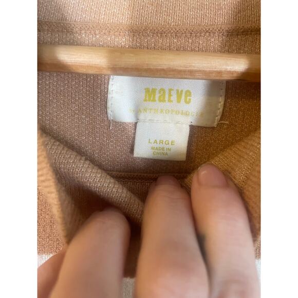 Anthropologie Maeve Carys Mock Neck Stripe Pullover Sweater L Neutral Minimalist - Picture 4 of 13